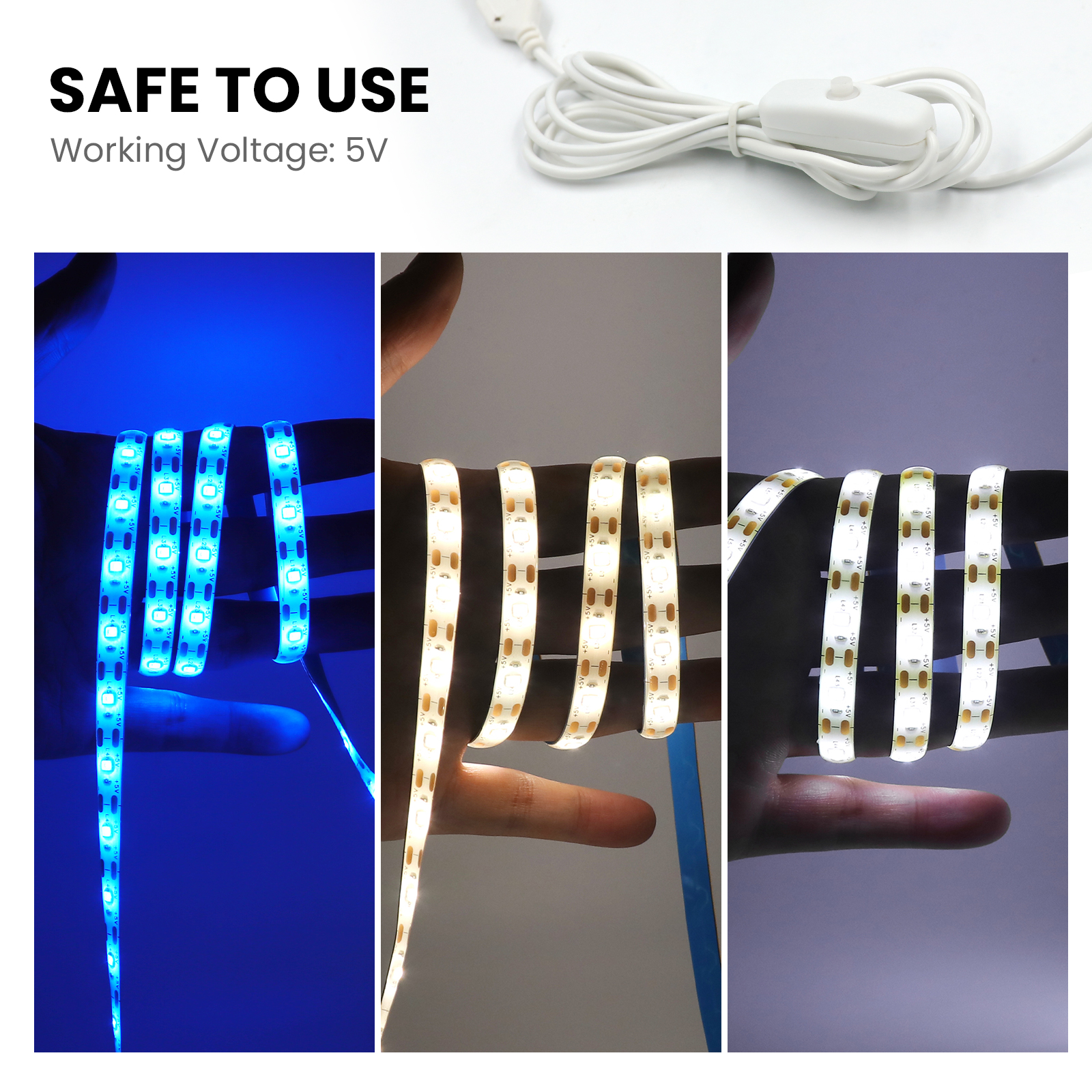 5V 2835 LED Strip Light USB 60Leds/m Flexible Fita Led Tape With Switch White Warm White Waterproof LED Lights for Room Decor
