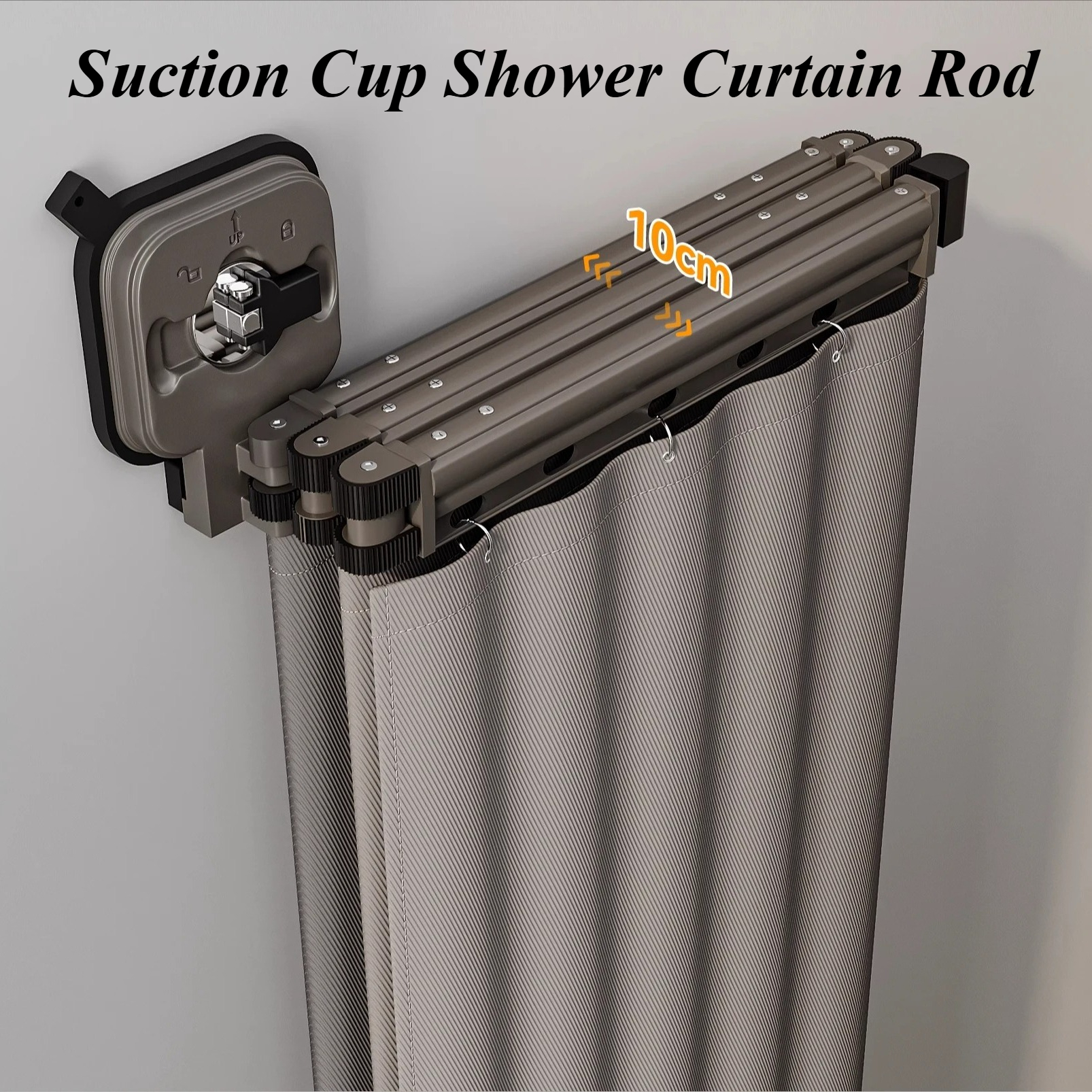 Suction Cup Shower Curtain Rod Foldable Adhesive Free Drilling Poles Rust-proof Waterproof for Bathroom Partition No Curtains
