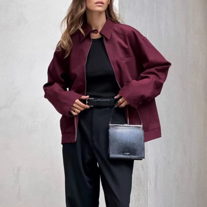 MUJER Zipper Bomber Jackets for Women Fall Outerwears Overcoat Female Long Sleeve Loose Jacket Women Coats Retro Women's Jacket