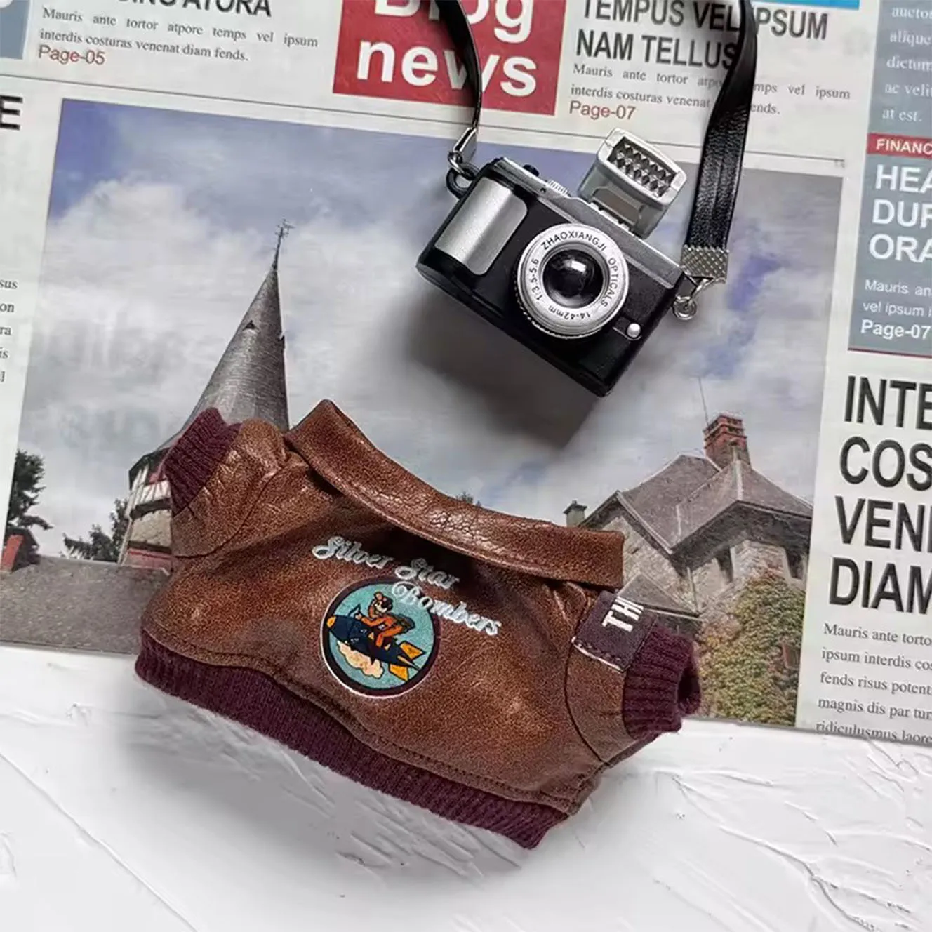 Braune Retro-Fliegerjacke, modisches Puppenkleidungsset für 17 cm große Labubu-Puppe – Zubehör-Geschenkartikel