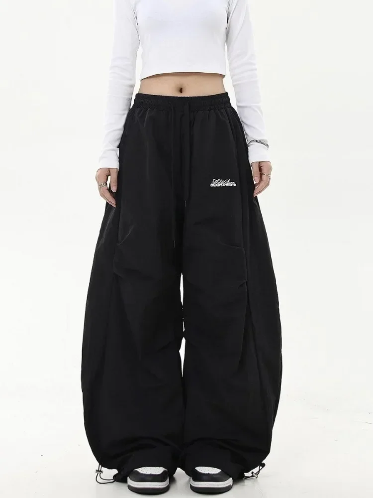 HOUZHOU Oversized Brushed Women Pants Vintage Pleated Wide Leg Trousers Warm Winter Baggy Black Trousers Harajuku Casual Joggers