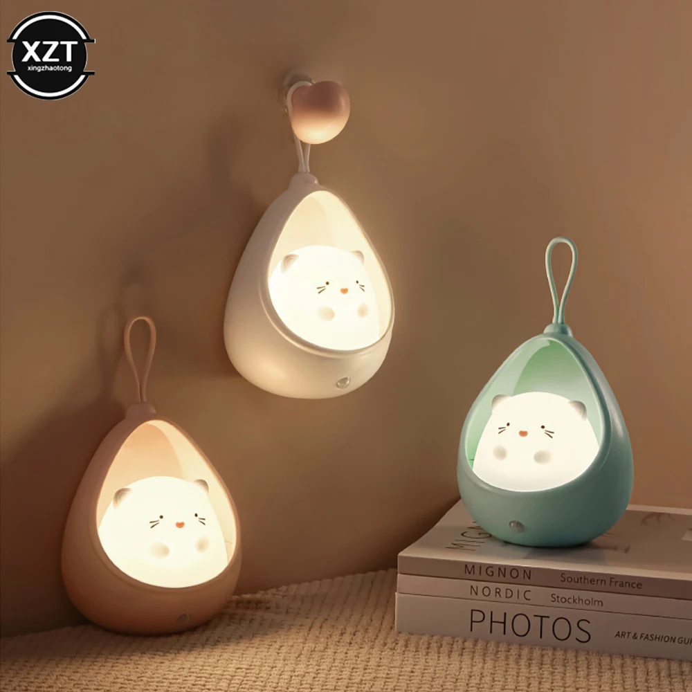 Luz LED nocturna con Sensor de Control, lámparas de inducción humana con animales bonitos para niños, dormitorio, luces de pared de silicona recargables por USB