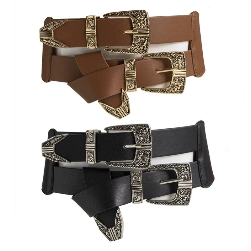 Ladies Fashion Western Carved Elastic Waist Seal Cool Girl Large Size Belt Buckle Adjustable Loose Waist Strap