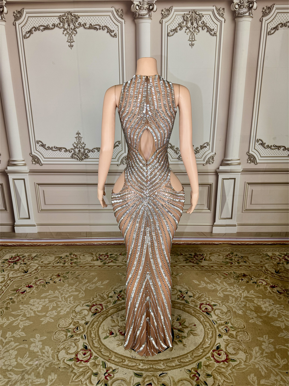 Robe de Soirée Transparente avec Maille Transparente, Design à la Mode, Costume de Spectacle pour Anniversaire