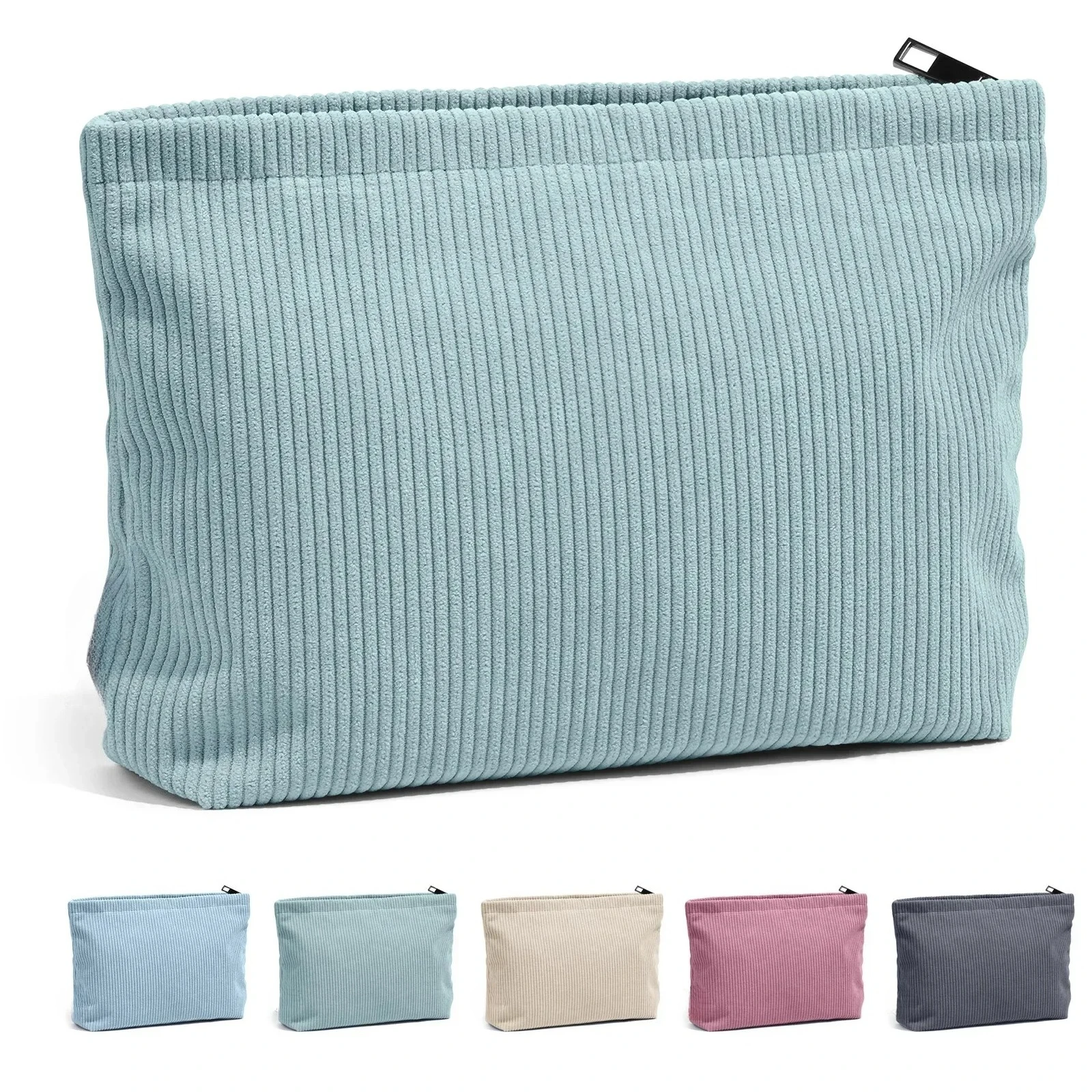 Bolsa de cosméticos de viaje de pana, bolsa de almacenamiento de maquillaje portátil, monederos para mujer de gran capacidad con cremallera, organizador de maquillaje, bolso de mano de almacenamiento