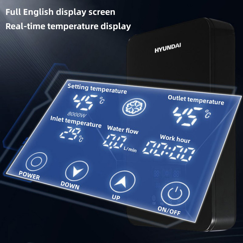 HYUNDAI Calentador de agua eléctrico pequeño Calentamiento rápido instantáneo Temperatura constante inteligente Ducha Baño Agua caliente ilimitada Pantalla de visualización inglesa Visualización en tiempo real