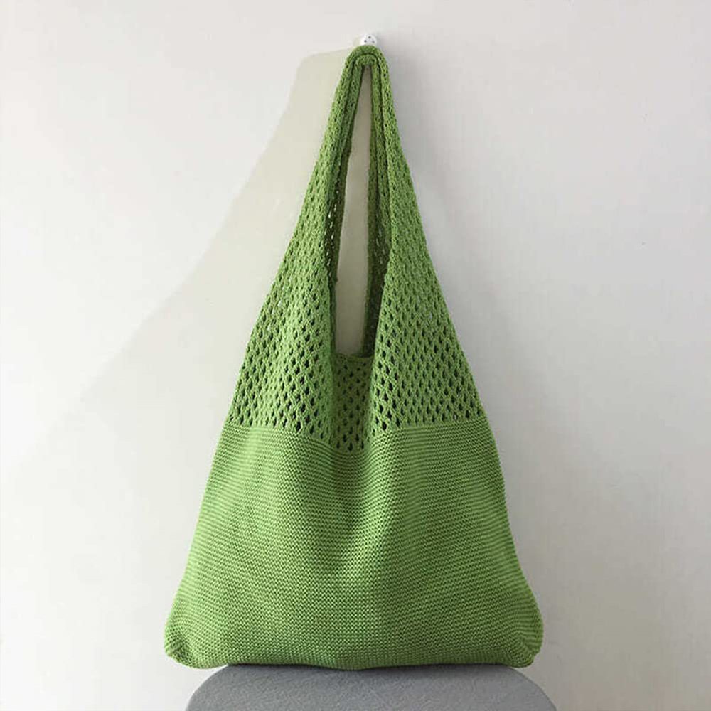 Bolsa de ombro versátil de cor sólida de crochê, sacola elegante e desleixada de tecelagem oca, sacola de compras moderna, bolsa hobo estética