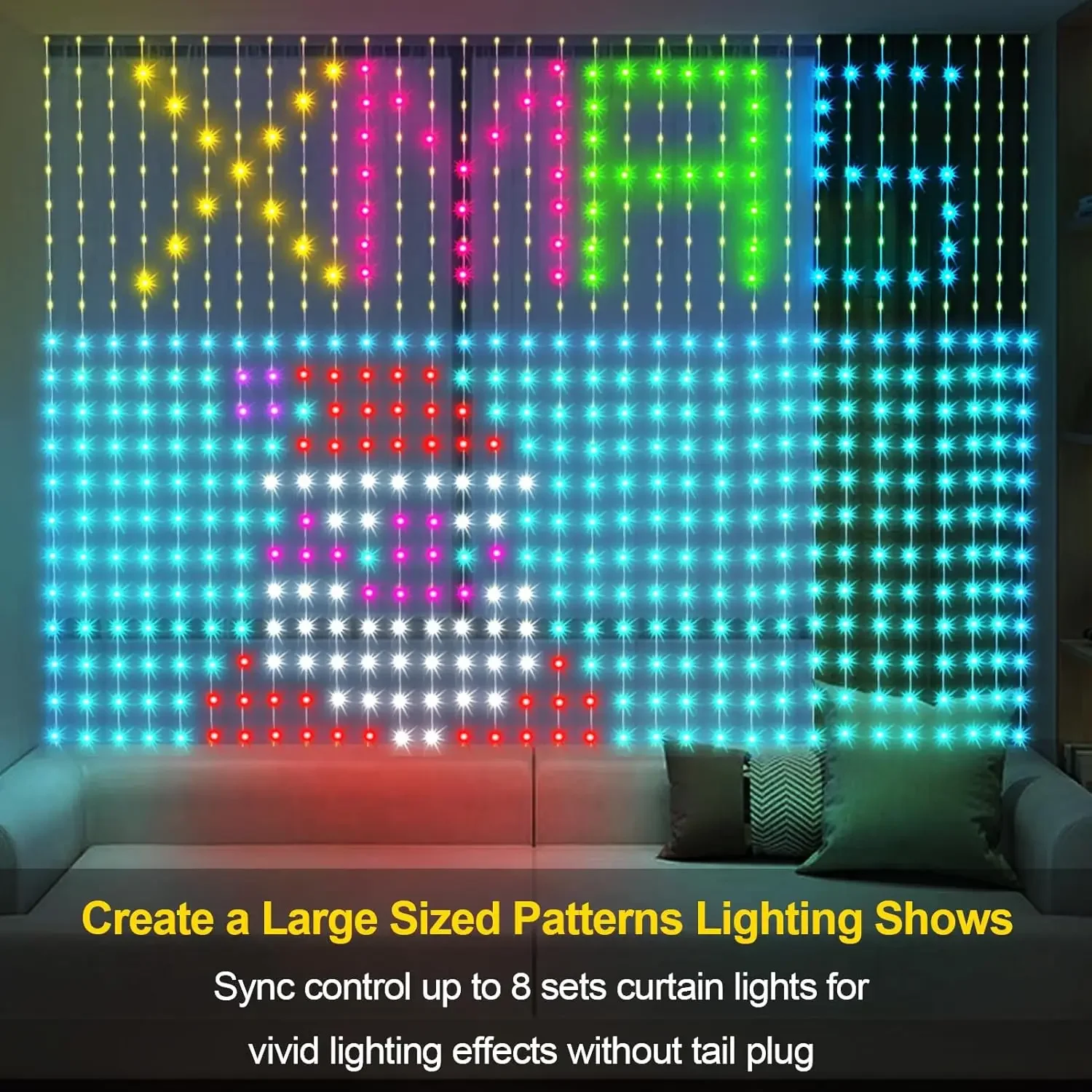 Luces de cortina inteligentes, 400 luces de hadas de cortina LED con aplicación de sincronización de música luces de cortina programables DIY para el día de San Valentín interior