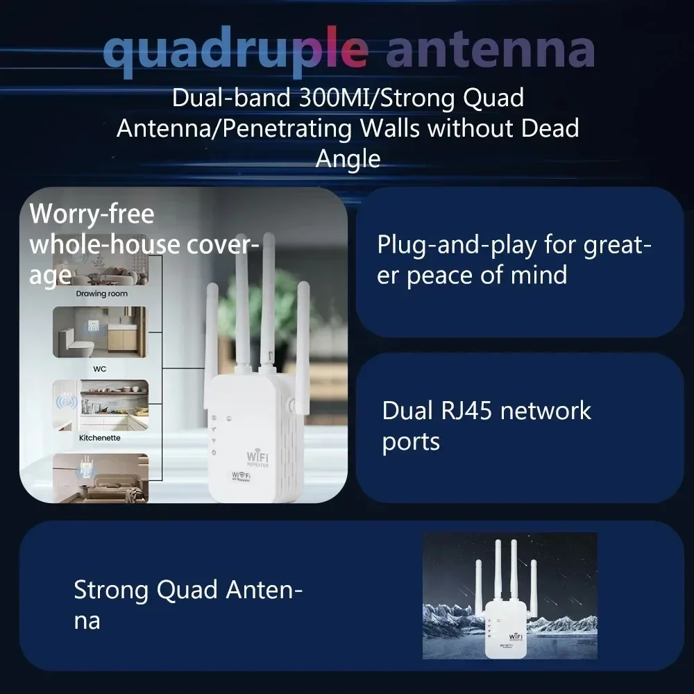 เครื่องขยายสัญญาณไวไฟแบบดูอัลแบนด์ 5G ไร้สาย 2.4G รีพีทเตอร์ไวไฟ ตัวเพิ่มสัญญาณไวไฟ 802.11bgn กิกะบิต ปลั๊ก EU US เครื่องขยายสัญญาณไวไฟ WPS Router
