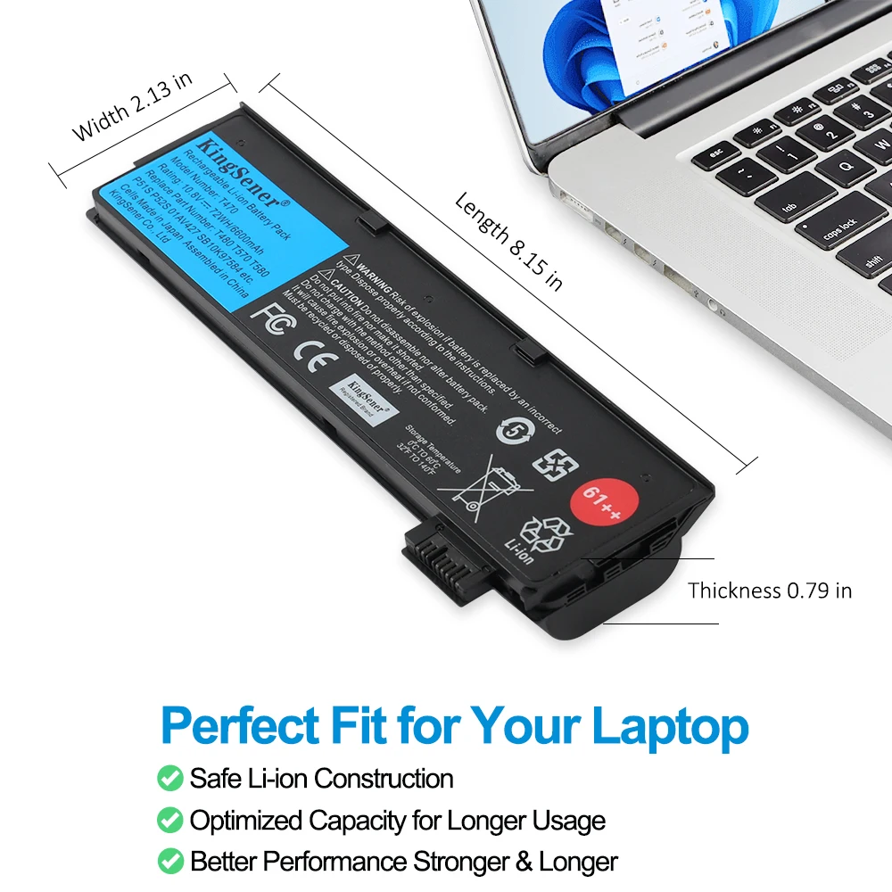 KingSener 10,8 В 6600 мАч аккумулятор для ноутбука Lenovo ThinkPad T470 T480 T570 T580 P51S P52S 01AV427 01AV428 01AV423 SB10K97580 61++