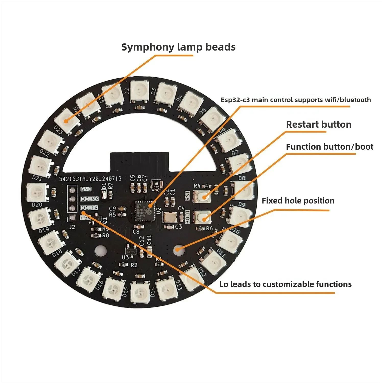 LED modificato a COLORE Scheda di sviluppo luce atmosfera intelligente fai-da-te Luce di controllo ad anello ESP32 + WS2812