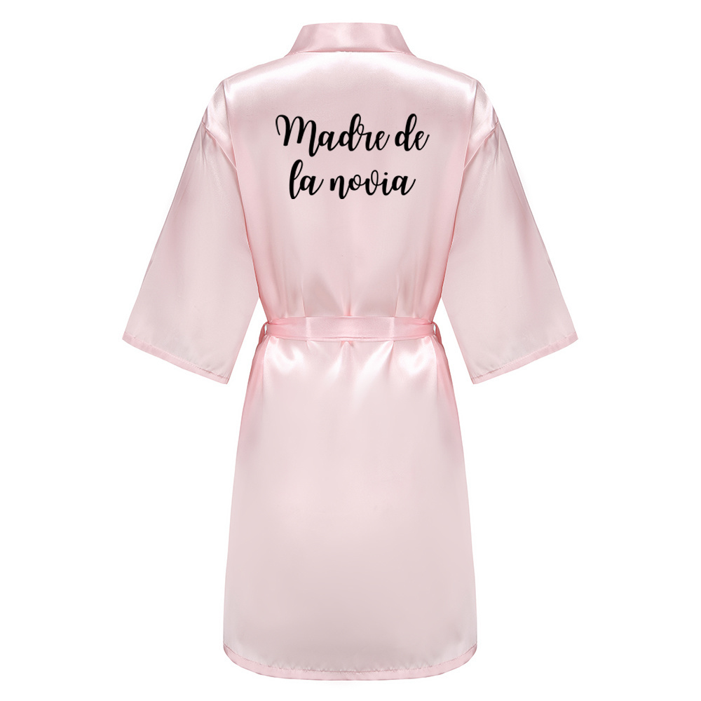 Robe de noiva de cetim rosa claro feminino roupão de casamento espanhol novia quimono festa de noiva roupões de dama de honra