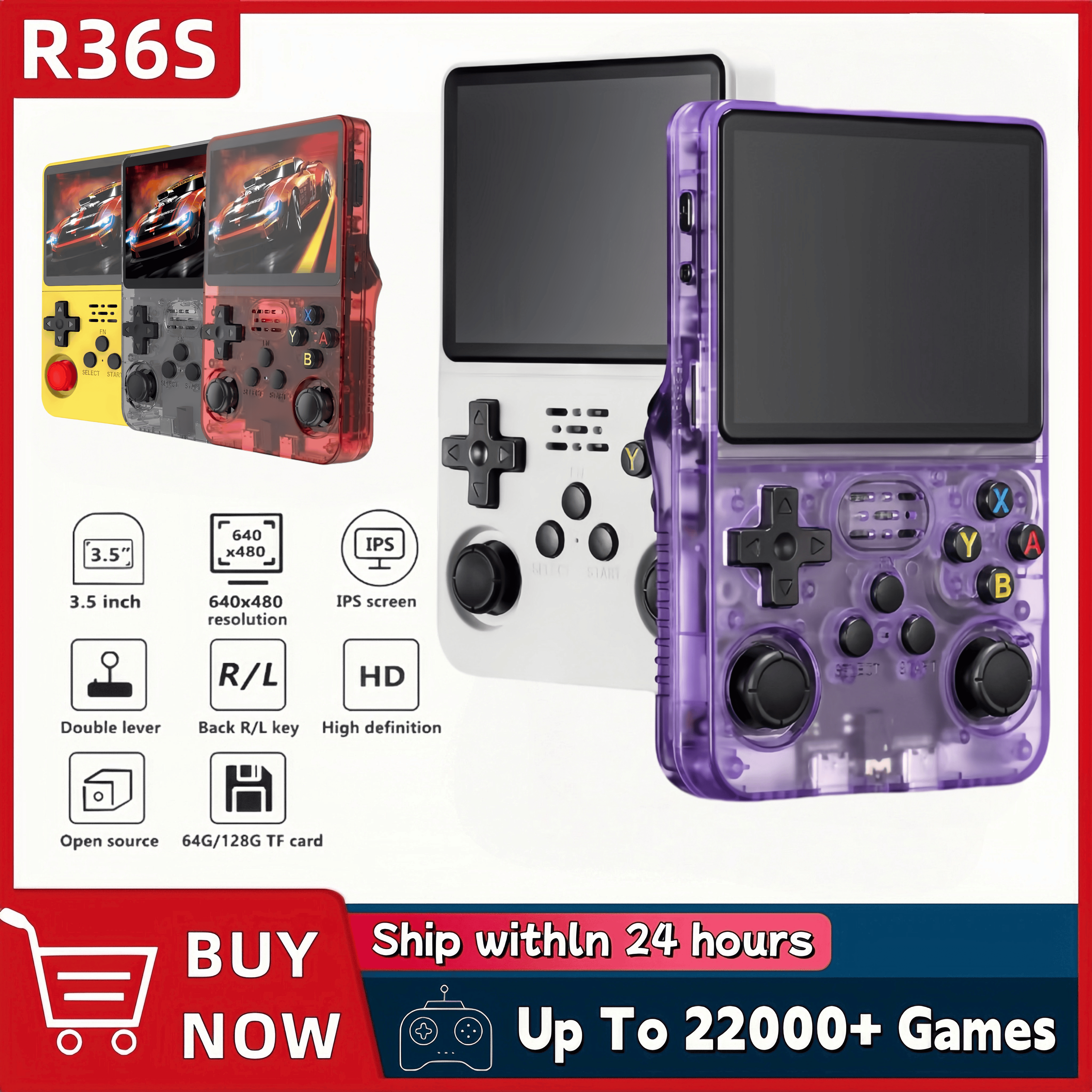 Retro R36S Handheld Video Game Console 3.5 Inch IPS Screen 128GB Preloaded Games Portable Pocket Player Linux System