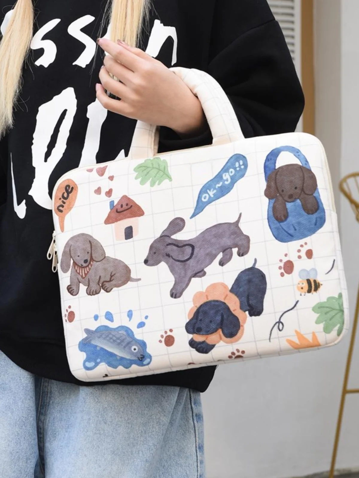 Cute fiti  Laptop Bag Women's Handbag  Inch iPad Tablet Protective Cover 5 Inch Storage Bag Faion Canvas Bag