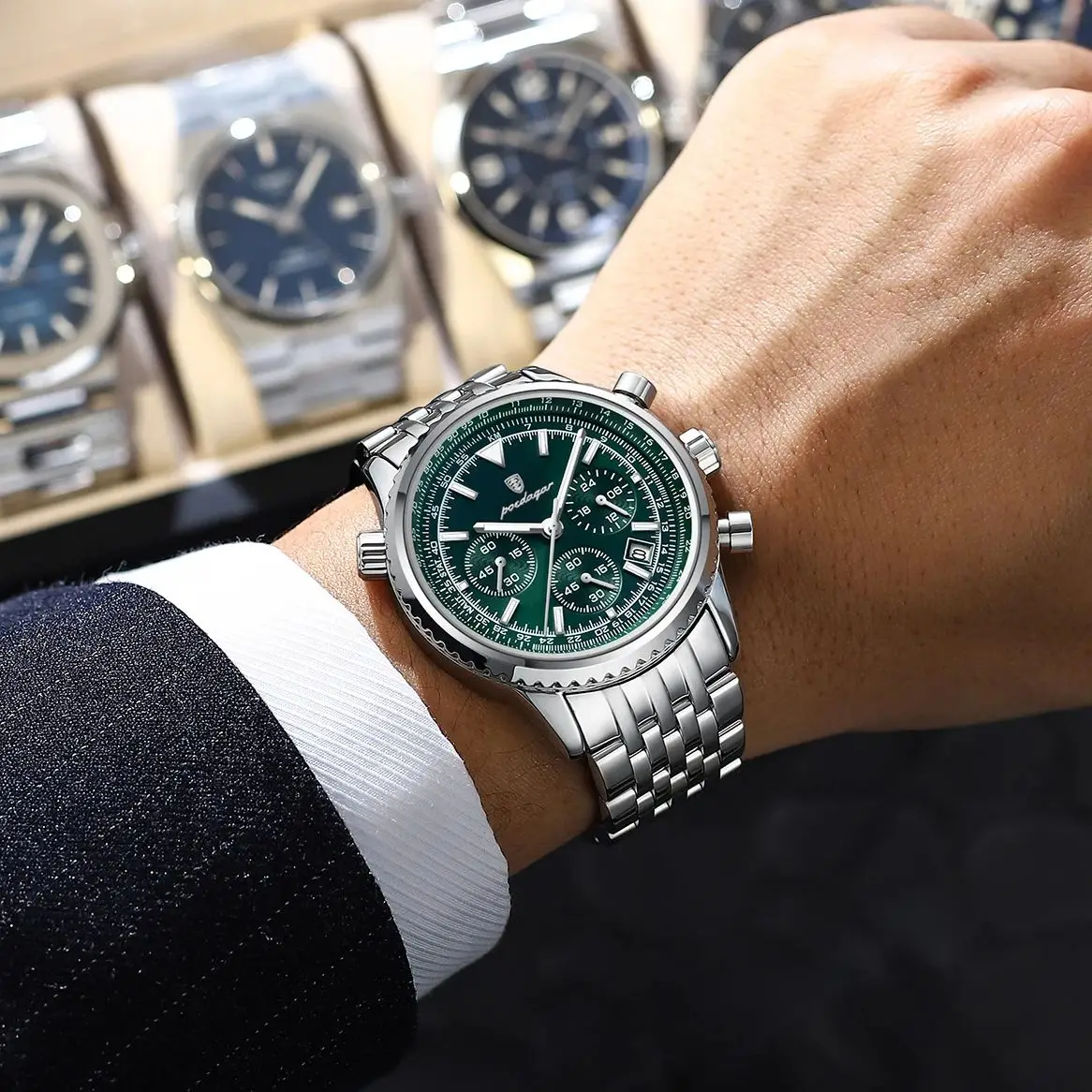 POEDAGAR, reloj militar de lujo para hombre, resistente al agua, luminoso, cronógrafo con fecha, reloj para hombre, relojes de cuarzo de acero inoxidable para negocios para hombre