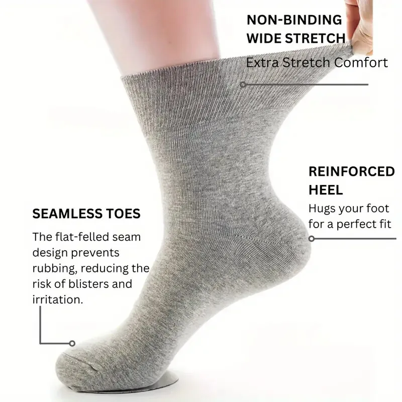 7 Pairs Man Non Binding Diabetes Socks Comfortable Breathable Socks Suitable For Elderly Man For Fat Feet Men Plus Size39-48