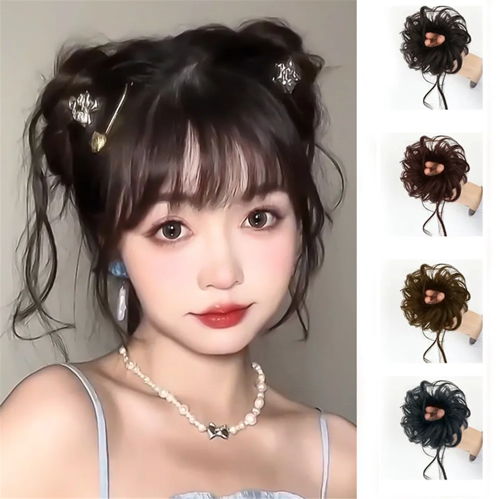 Coque de rosquinha encaracolado sintético com elástico, scrunchies bagunçado, coque updo, extensões de cabelo para mulheres