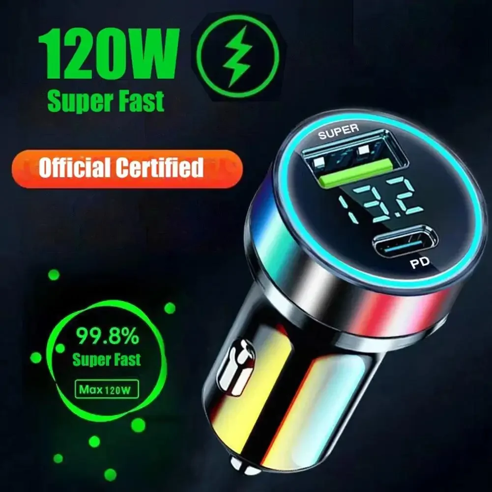2 Port supers chn elles USB-Auto ladegerät für iPhone 14 Pro Max 13 12 11 Samsung S23 S22 120W Schnell lade adapter