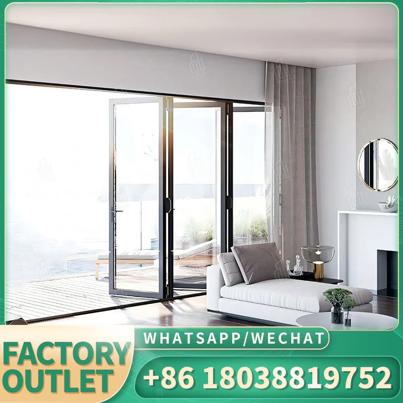Foshan Aluminum Clear Glass Wardrobe Folding Door Indoor White Bifold Closet Door Modern