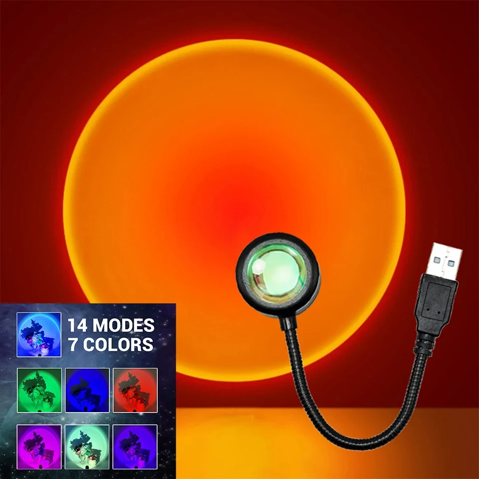 LED サンセットランプ常夜灯 USB プロジェクター誕生日パーティーの装飾ムードライト寝室リビングルームの壁の写真撮影