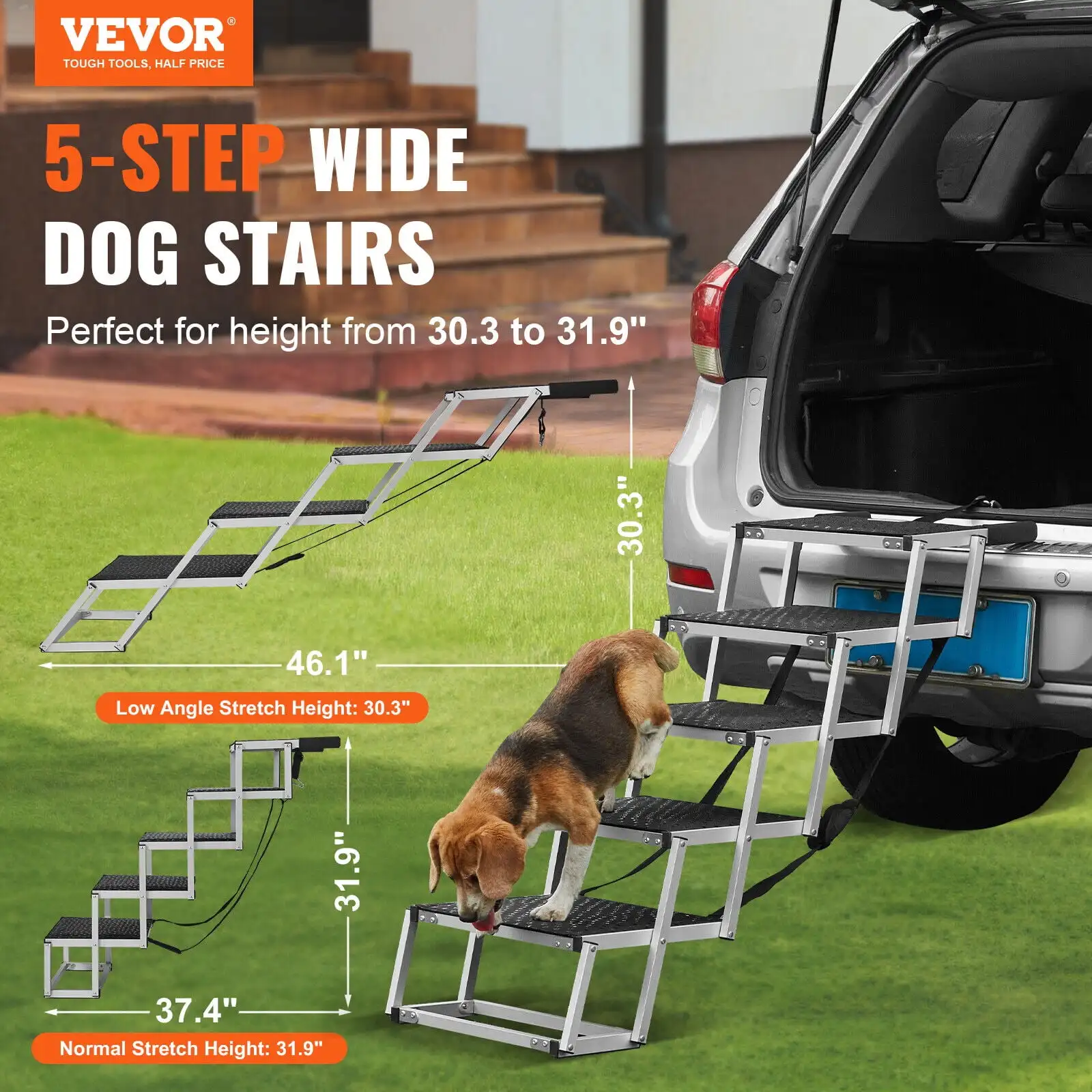 Dog Stair for Cars 5-step Folding Dog Steps Aluminum Loads up to 150 lbs