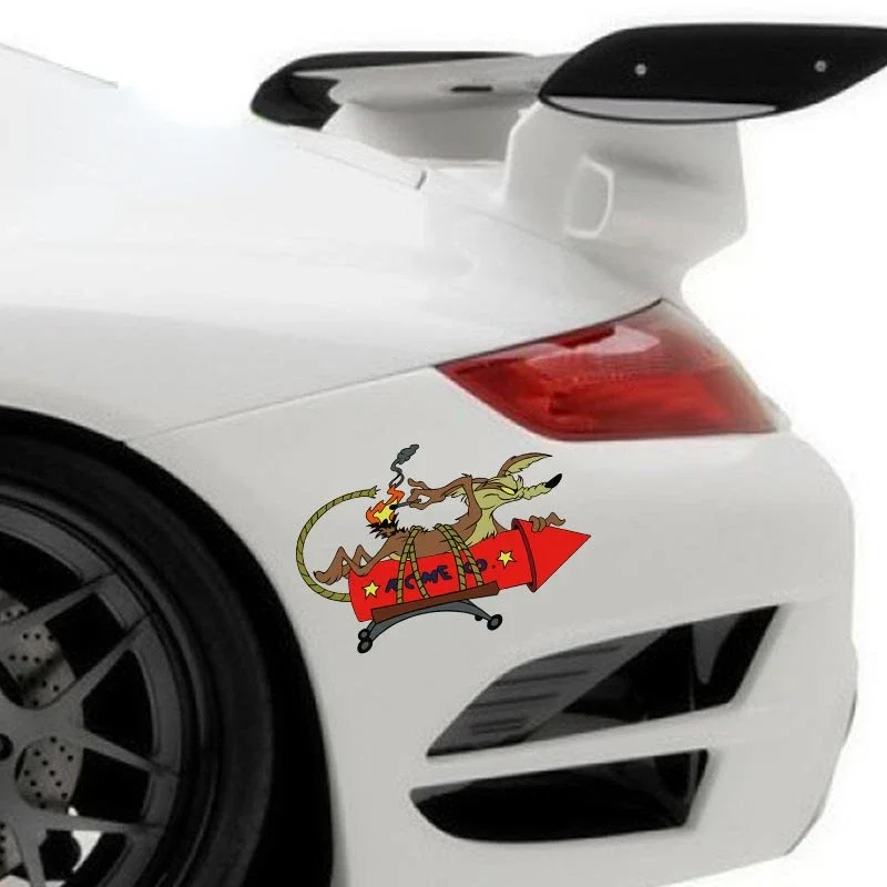 Pegatina de dibujos animados para coche Wile E Coyote ACME Rocket, calcomanía de vinilo, estilo de coche de Anime, accesorios impermeables para coche