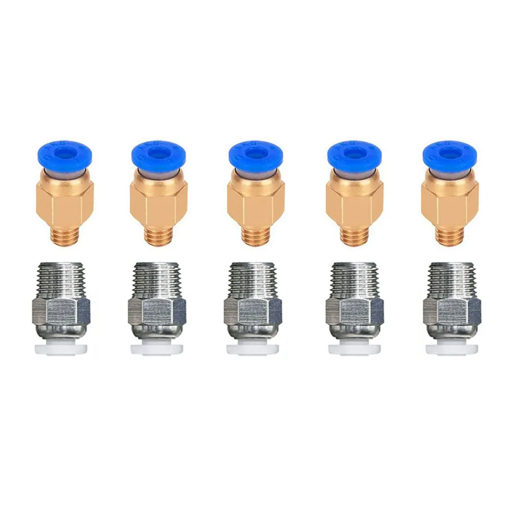 Acessórios de conector pneumático PC4-M6/M10 Acoplador de tubo Bowden Tubo de PTFE para diâmetro externo 4 mm Tubo de nylon, impressoras 3D
