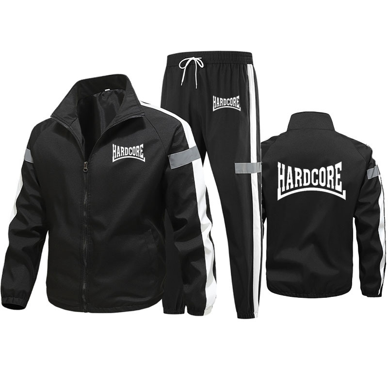 M-6XL modny dres męski garnitur hardcoreowy nadruk jesień nowy sweter z zamkiem błyskawicznym kurtka + spodnie dresowe w paski Fitness Jogging 2-częściowy zestaw