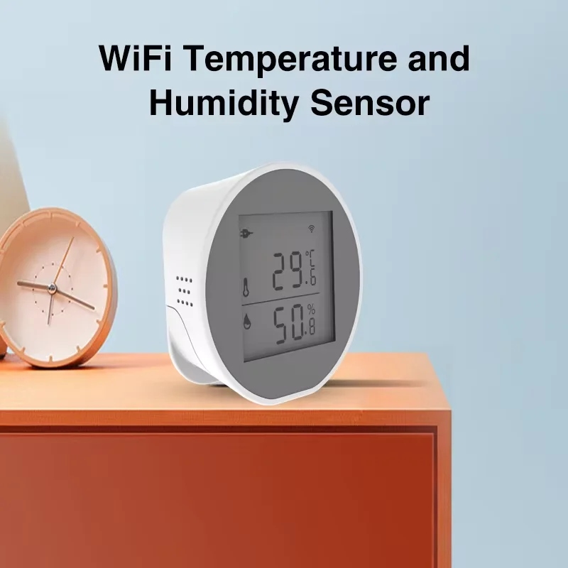 Tuya wifi sensor de umidade temperatura lcd display digital termômetro sensor 55db alarme sonoro suporte usb ou alimentado por bateria