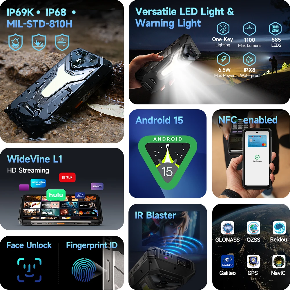 【2025 New】Ulefone Armor 34 Pro 5G AI Rugged Phone Smartphone Android 15 32GB+512GB 25500mAh Night Camera Built-in Projector