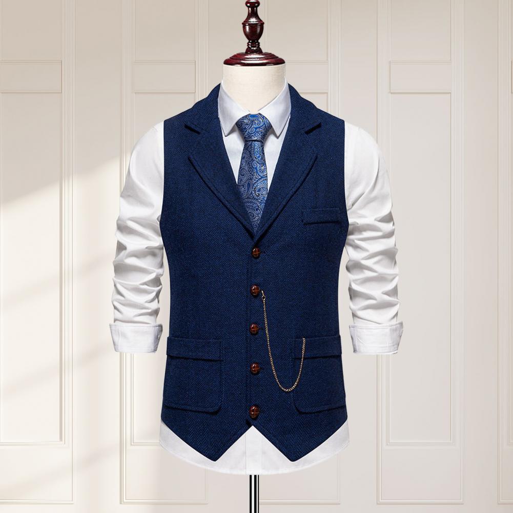 Gilet en Polyester élégant pour hommes, costume d'affaires avec poches 3d, décoration de chaîne pour un Look classique, costume
