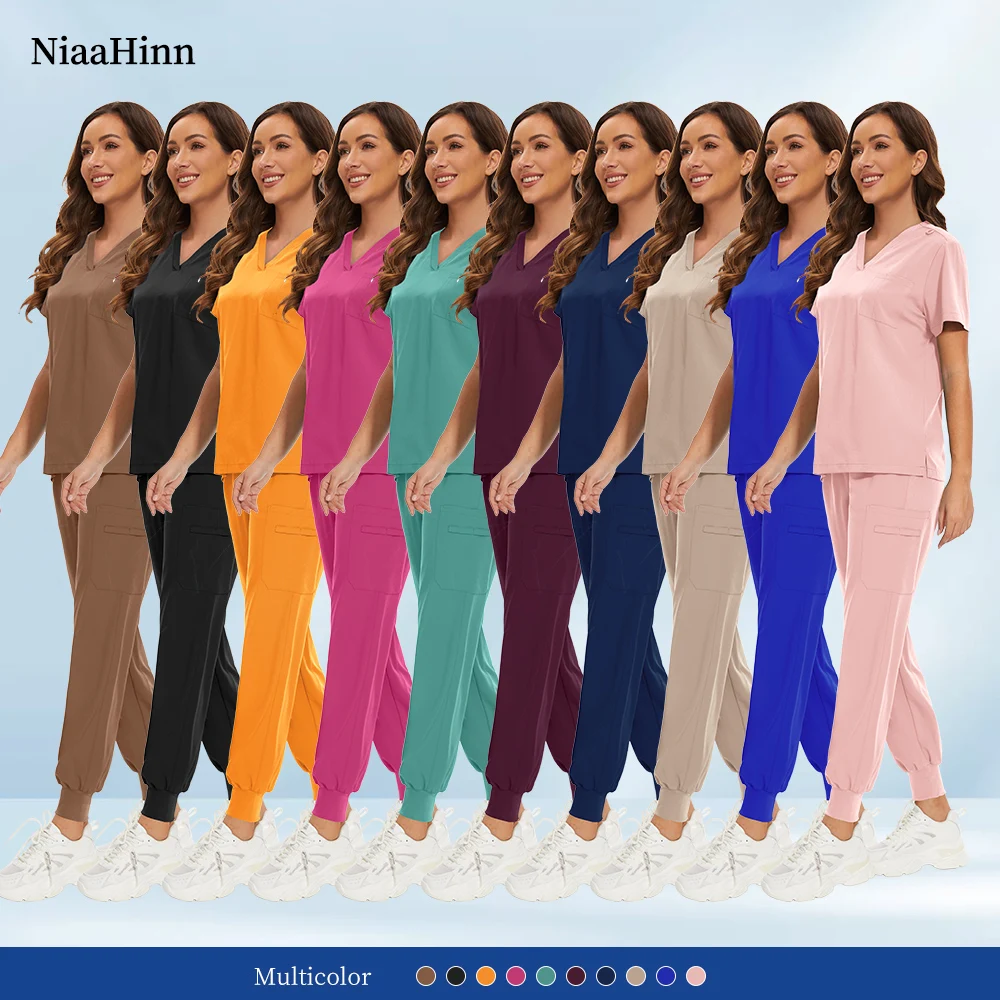 Niaahinn Infermiera Scrub Chirurgico Vestito Delle Donne Degli Uomini Unisex Medico Medico Ospedale Uniforme Top Jogger Pantaloni Uniformi Infermieristiche Veterinarie