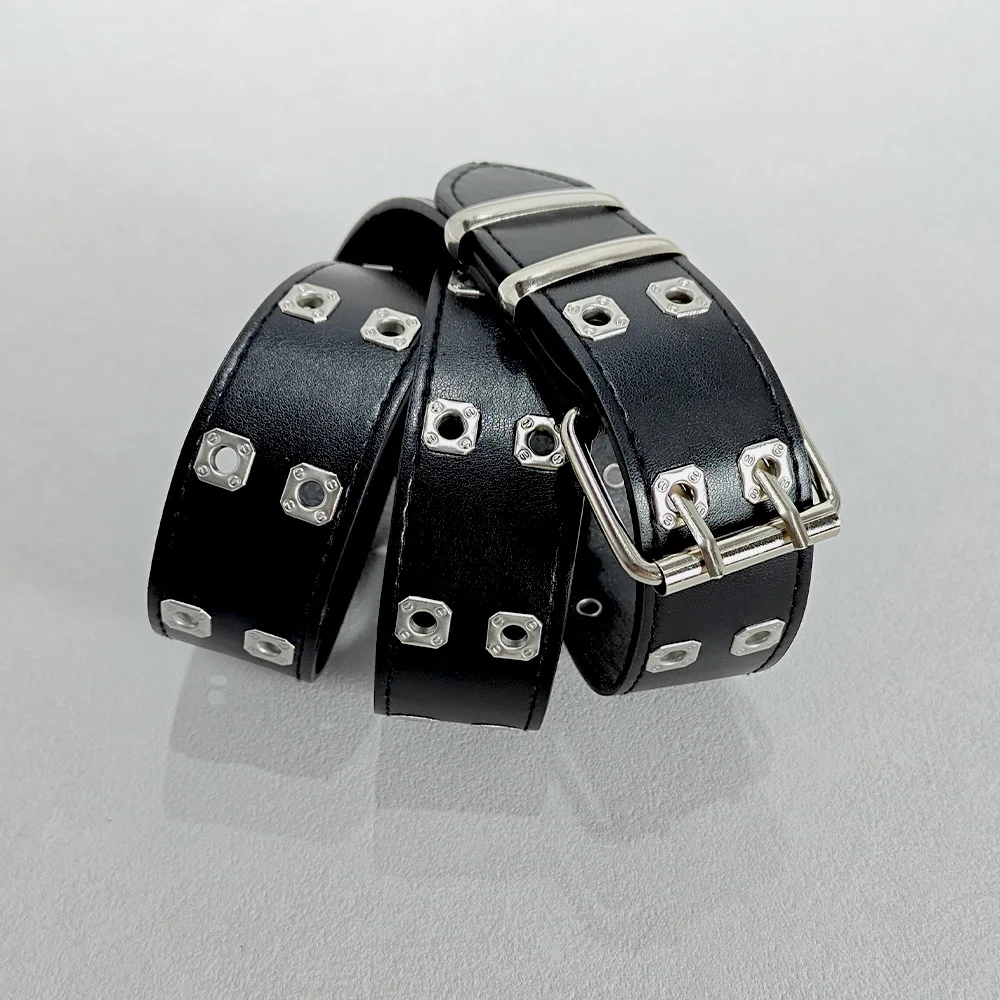 Retro Square Rivet Men's Belt With Three Row Needle Buckle Hip-Hop Rock Punk Y2k Style Jeans Belts For Women Goth Waistband