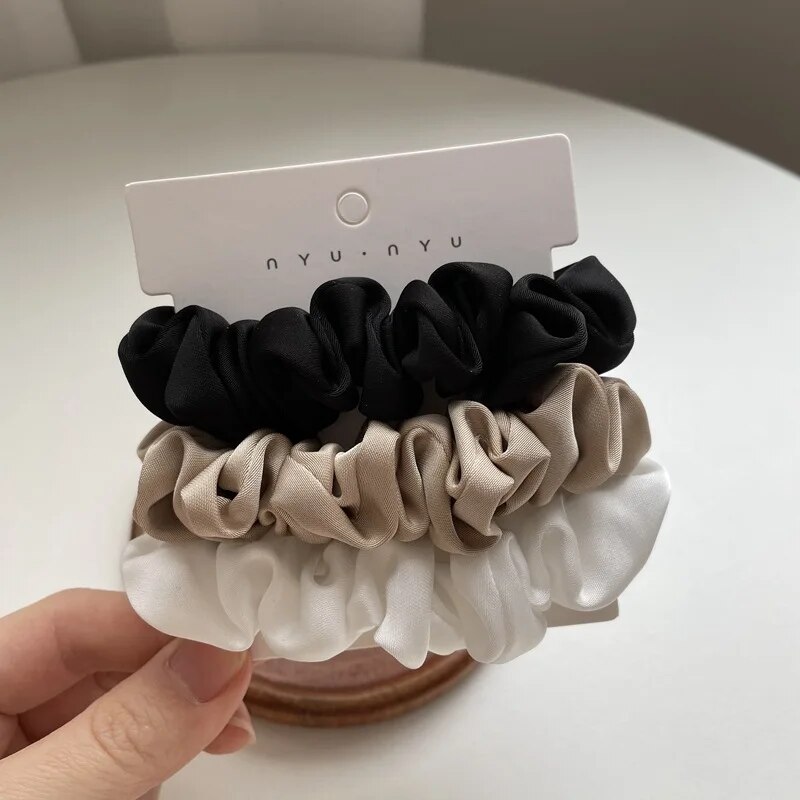 3 ชิ้น/เซ็ตผ้าไหมซาติน Scrunchies ผู้หญิงสีทึบเชือกผม Elegant ผู้ถือหางม้ายางวงยืดหยุ่น Hairband อุปกรณ์เสริมผม