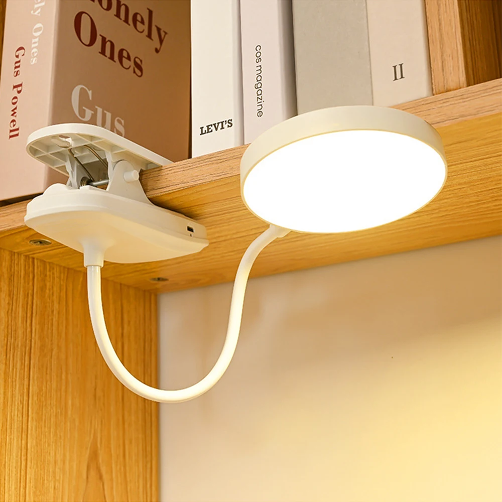Lampada da tavolo a LED Luce notturna ricaricabile USB con morsetto pieghevole Supporto da studio Lampada da lettura Touch 3 modalità Luce di protezione degli occhi con attenuazione