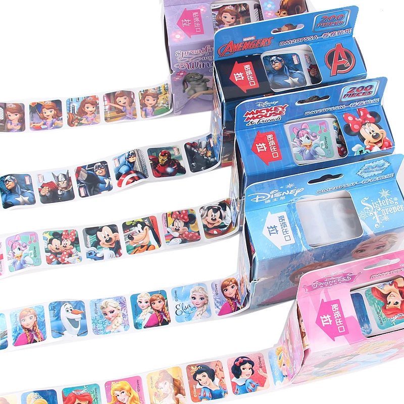 200 Pz/scatola Riflettente Disney Adesivi Rimovibili Anime Frozen Mickey Sofia Principessa Marvel Rotolo Adesivo Giocattoli Per Bambini Regali Di Compleanno
