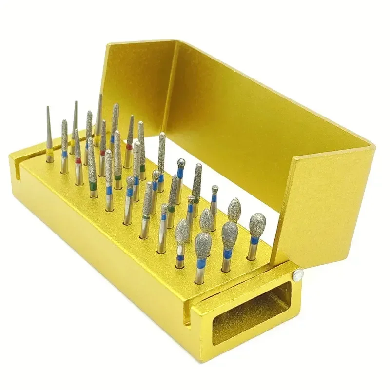 Tandheelkundige 30 stks Dental Diamond Burs Boor Desinfectie Blok Hoge Snelheid Handstuk boren Houder Alumimum Instrumentenset