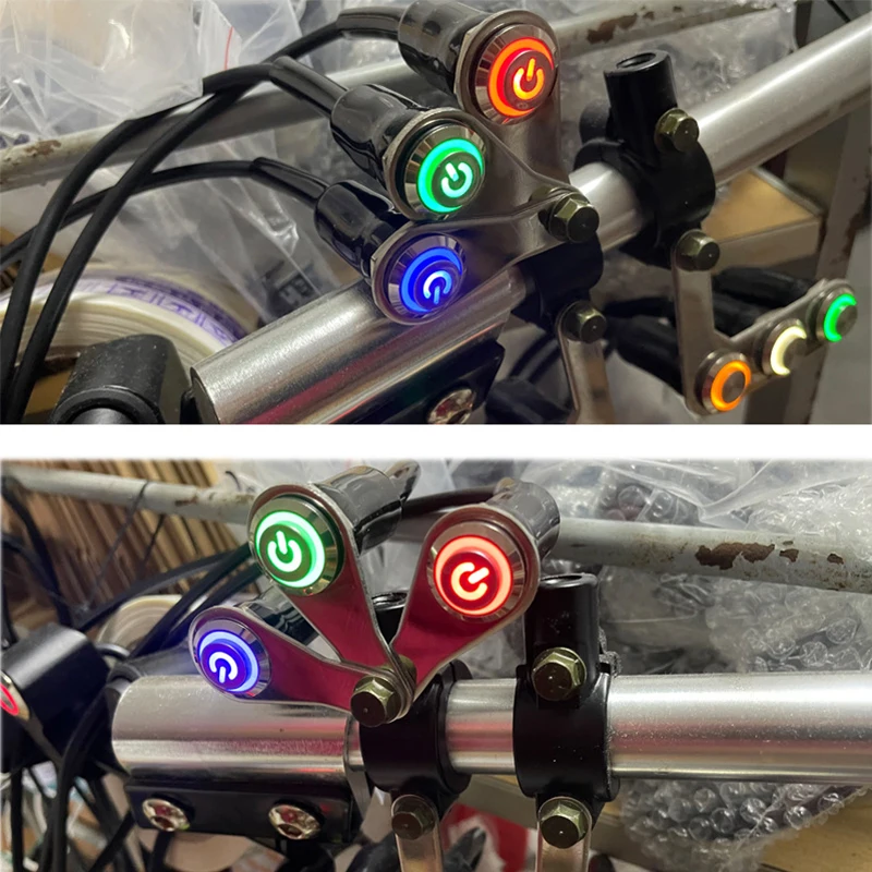 Interruptor LED de encendido + apagado para motocicleta, montaje en manillar, aleación de aluminio, resistente al agua, 12V, lámparas de luz antiniebla, bocina de motocicleta, interruptor de botón