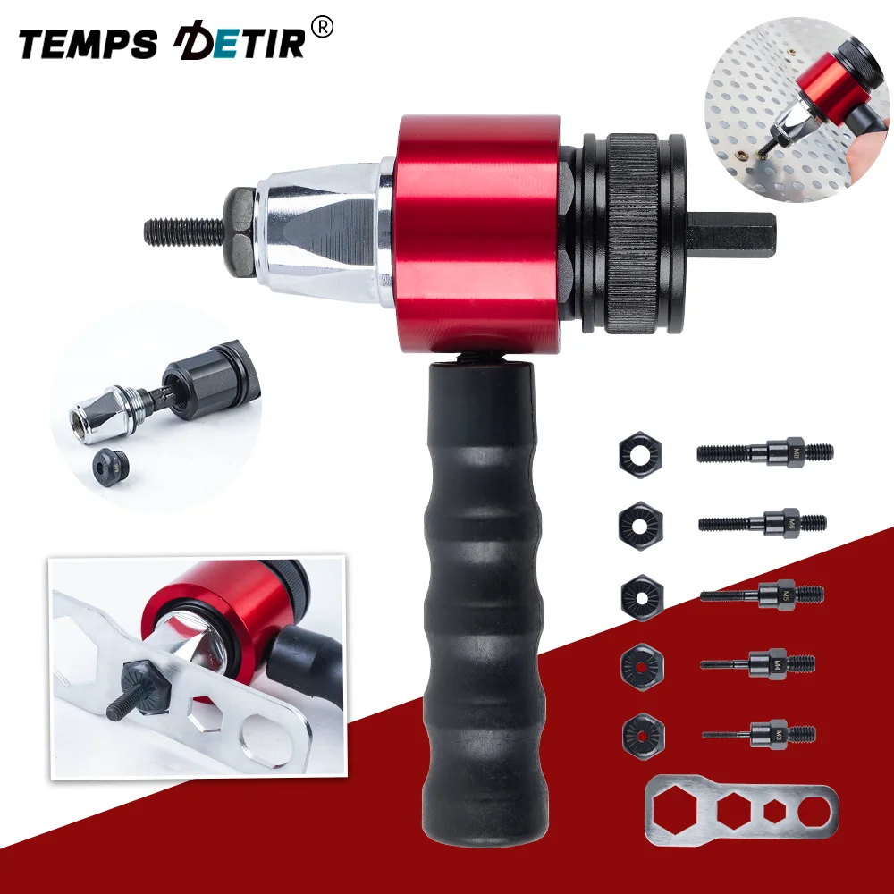 Adaptateur pour pistolet à riveter électrique sans fil, structure en acier à haute teneur en carbone, mandrin M3-M8, couple réglable, installation facile, industriel, pour le bricolage et les réparations domestiques.