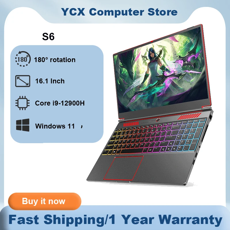 Laptop gamingowy S6, ekran 16,1 cala, bateria 4800 mAh, Intel Core i9-13900HK, RTX4050 4G, notebook, 64 GB RAM (2*DDR5), 2*M.2, 4 TB, 144 Hz, PCI-E, laptop biznesowy
