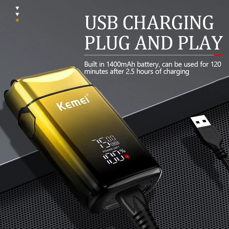 Kemei TX10 Barbeador Elétrico Cabelo Recarregável Barba Folha Navalha Para Homens Cabeça Careca Barbear para Homens Máquina