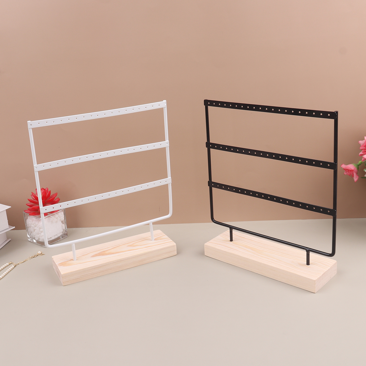 57ホールスタンド,ジュエリーディスプレイ,イヤリング,木製ベース,収納ラック付きのペンダント