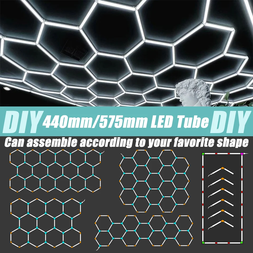 Tubo LED DIY, luz LED tipo panal, lámpara hexagonal personalizada para garaje, AC85-265V, iluminación de techo para taller, barbería, estudio de oficina