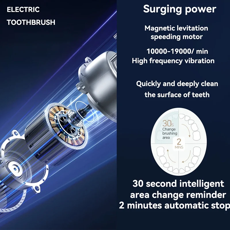 Rotating Electric Toothbrush for Adults with 4 Brush Heads Deep Clean with Rechargeable Power and 2 Min Smart Timer