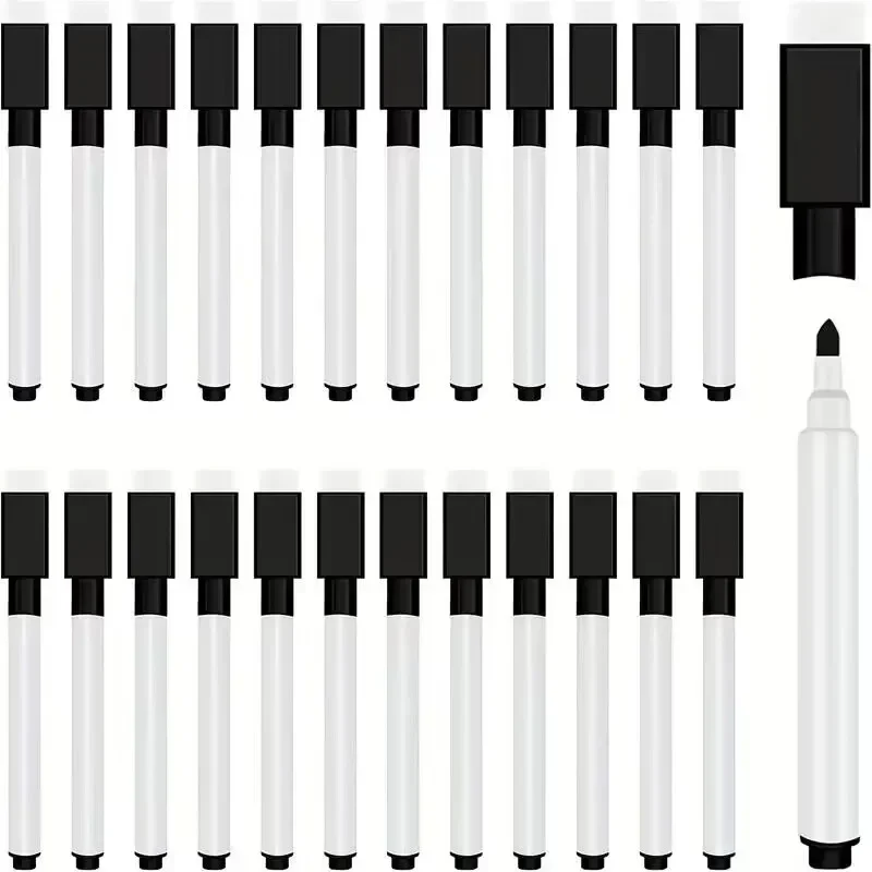 25/50Pcs Black Dry Erase Markers with Eraser Cap-MiniWhite Board Marker for Office School Supplies-Vastea