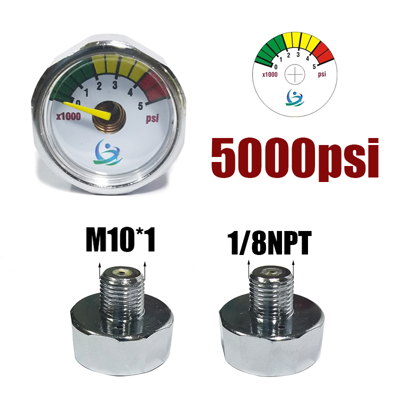ミニゲージ圧力計 1 インチ 25 ミリメートルハンドポンプ HPA 300psi 1500psi 3000psi 5000psi 6000psi 1/8NPT M10*1