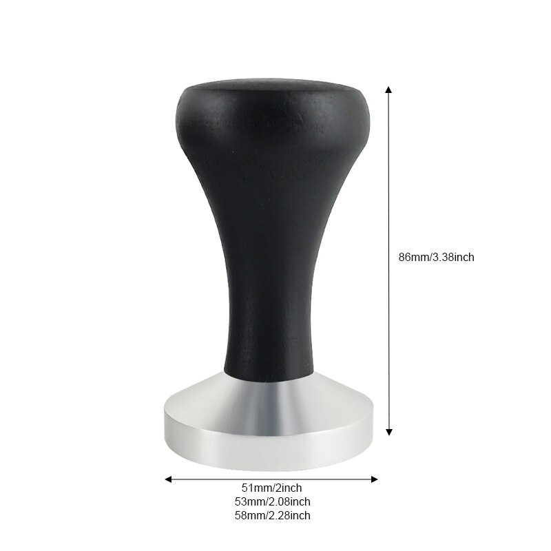 Espresso Tamper with Black Wood Handle, Coffee Tools, Distribuidor, Tampers de café, 51mm, 54mm, 58mm, 51mm, 53mm, 58mm, 1Pc