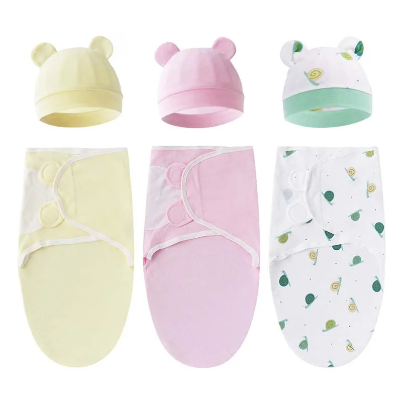 ผ้าฝ้าย 100% ทารกแรกเกิดผ้าห่ม Swaddle Wrap ชุดหมวกเด็กถุงนอนเด็กปรับทารก Swaddle ทารก Stuff 0-6M