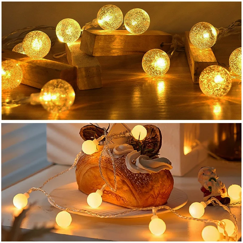 Crystal Ball String Lights Globe String light Warm White Fairy Hanging light for Wedding Party Anniversary Valentine's Day Decor