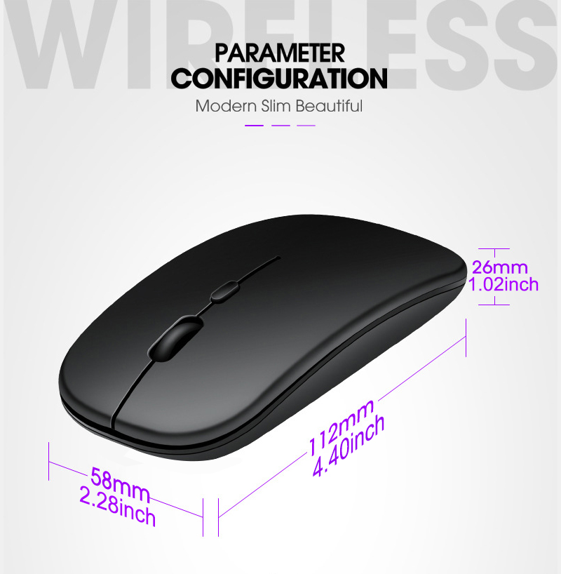 Mouse Wireless, versione batteria 2.4G Mouse per Computer portatile sottile per Notebook, PC, Laptop, Computer (Slivery nero e rosa)